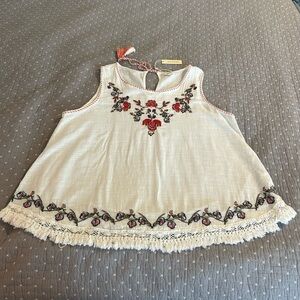 Max Studio Cotton Embroidered Top XL Cream $98